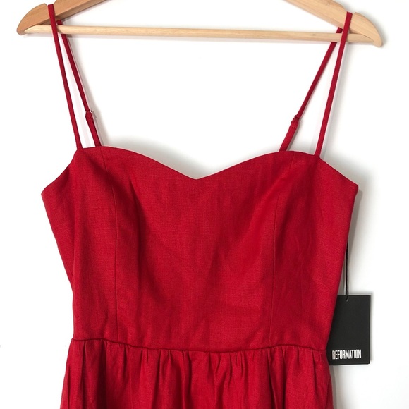 Reformation Olivia Linen Red Lipstick Dress 2 - Picture 11 of 16